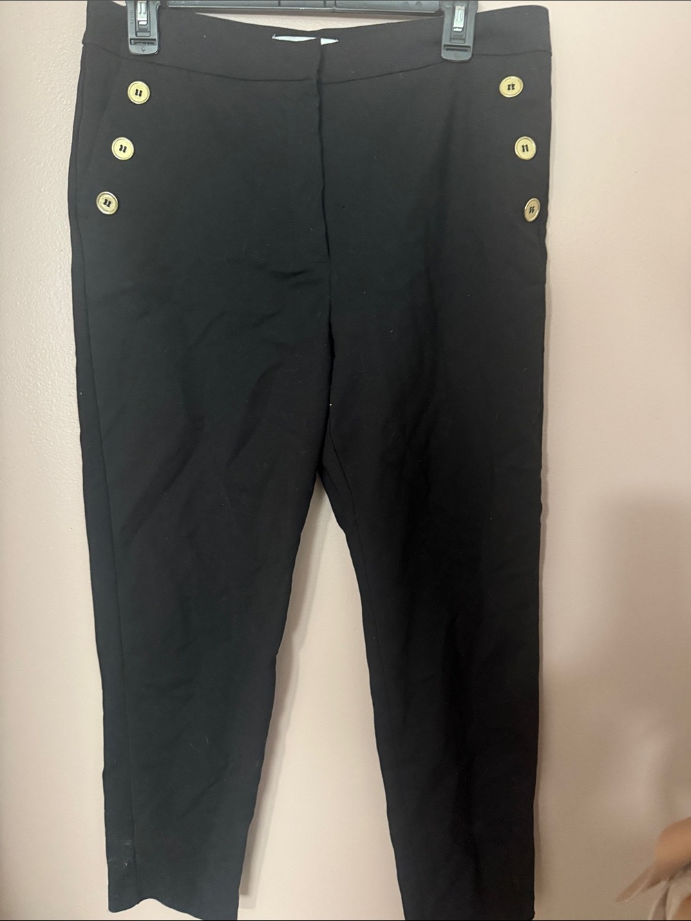 Mango Black pants  with Branded Waist Label gold buttons